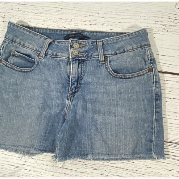 Levis 526 Jean Shorts Sz 4 Stretch Denim Booty Raw Hem Cut Offs 3” Inseam Light - Picture 7 of 11